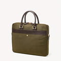 Slim Nylon Briefcase Olive Nylon Canvas with Leather Trim