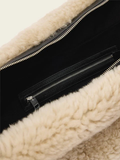 Cream Luna Shearling Shoulder Bag